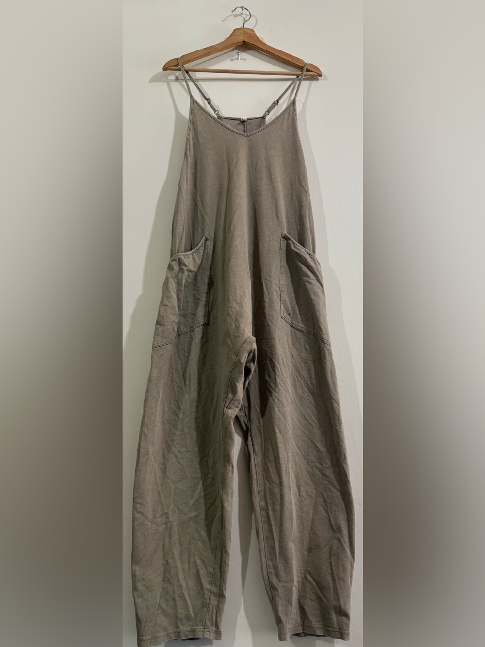 EXLURA Taupe Wide-Leg Linen-Blend Jumpsuit with Adjustable Straps